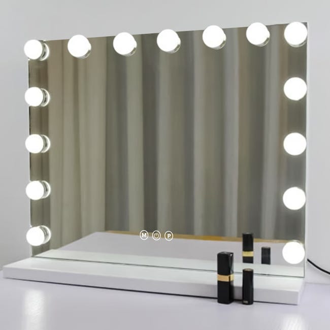 Miroir De Maquillage LED Hollywood S'AFIELINA 60 Cm – Éclairage 3 Températures, Rotation 360°, Contrôle Tactile, Blanc