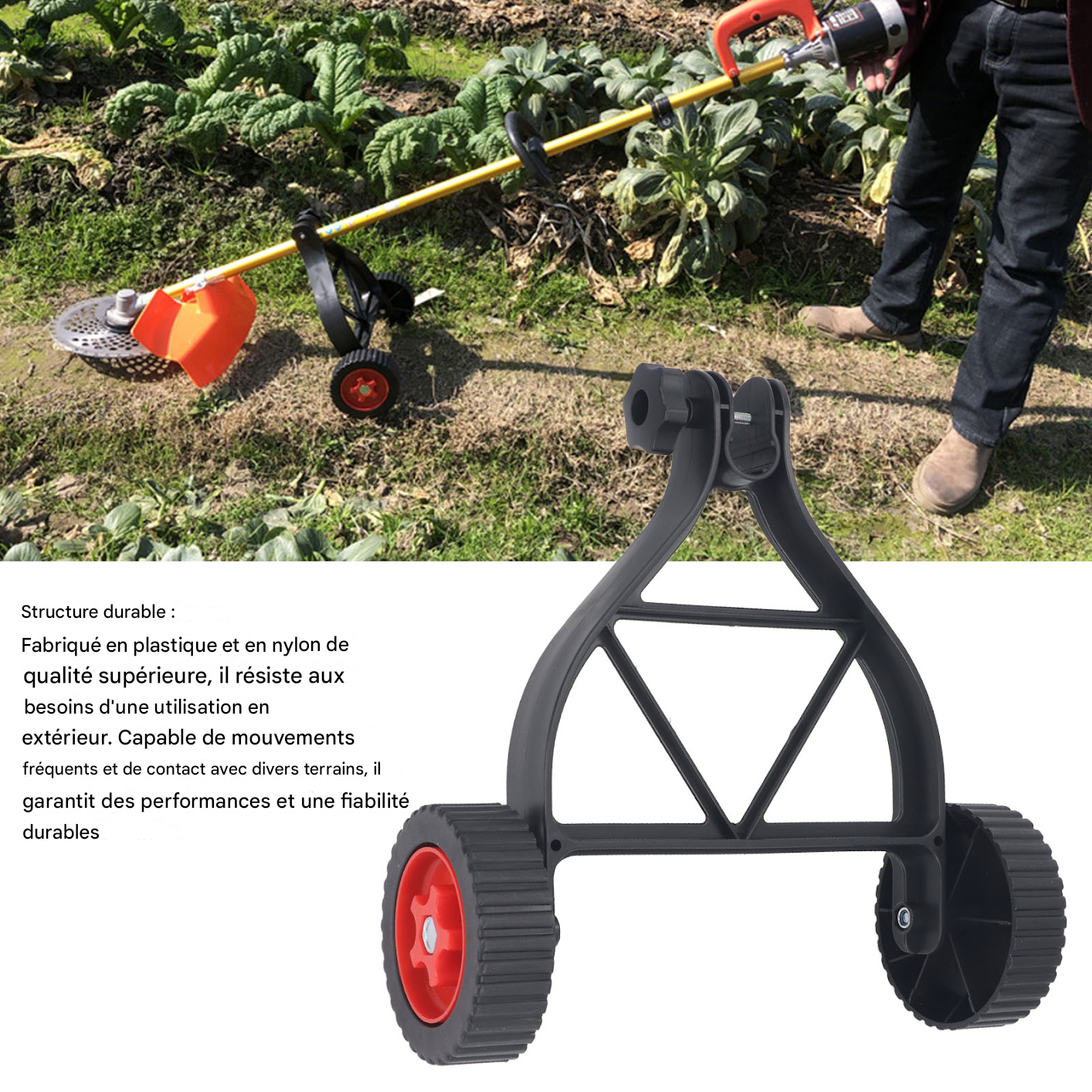Roue De Support Réglable Pour Coupe-bordure/taille-haie - Pour Tube 28mm - Acier & Plastique - Montage Facile - 7