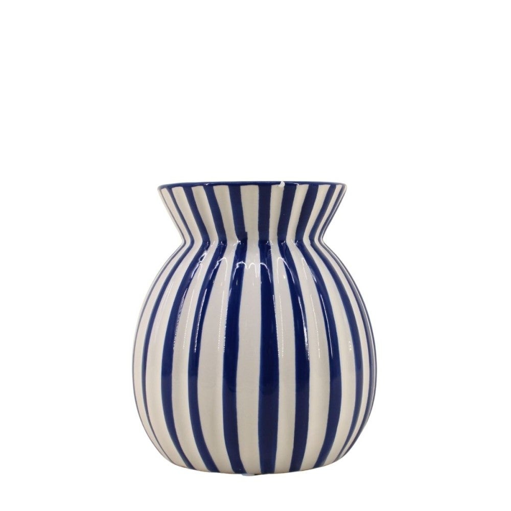 Vase céramique à rayures bleu en relief 19cm - Ornami - 4