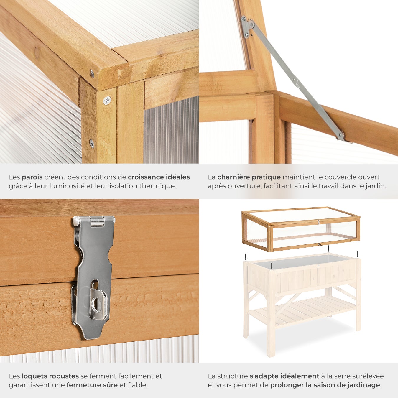 Serre Châssis de Jardin pour Carré Potager 115 x 53 x 34 cm en bois de pin imprégné TECTAKE - 4