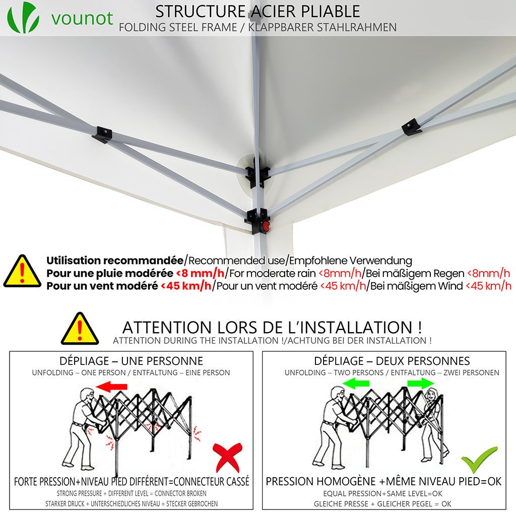 Tonnelle de jardin 3x3m pliable Blanche avec sac de transport VOUNOT® - 7