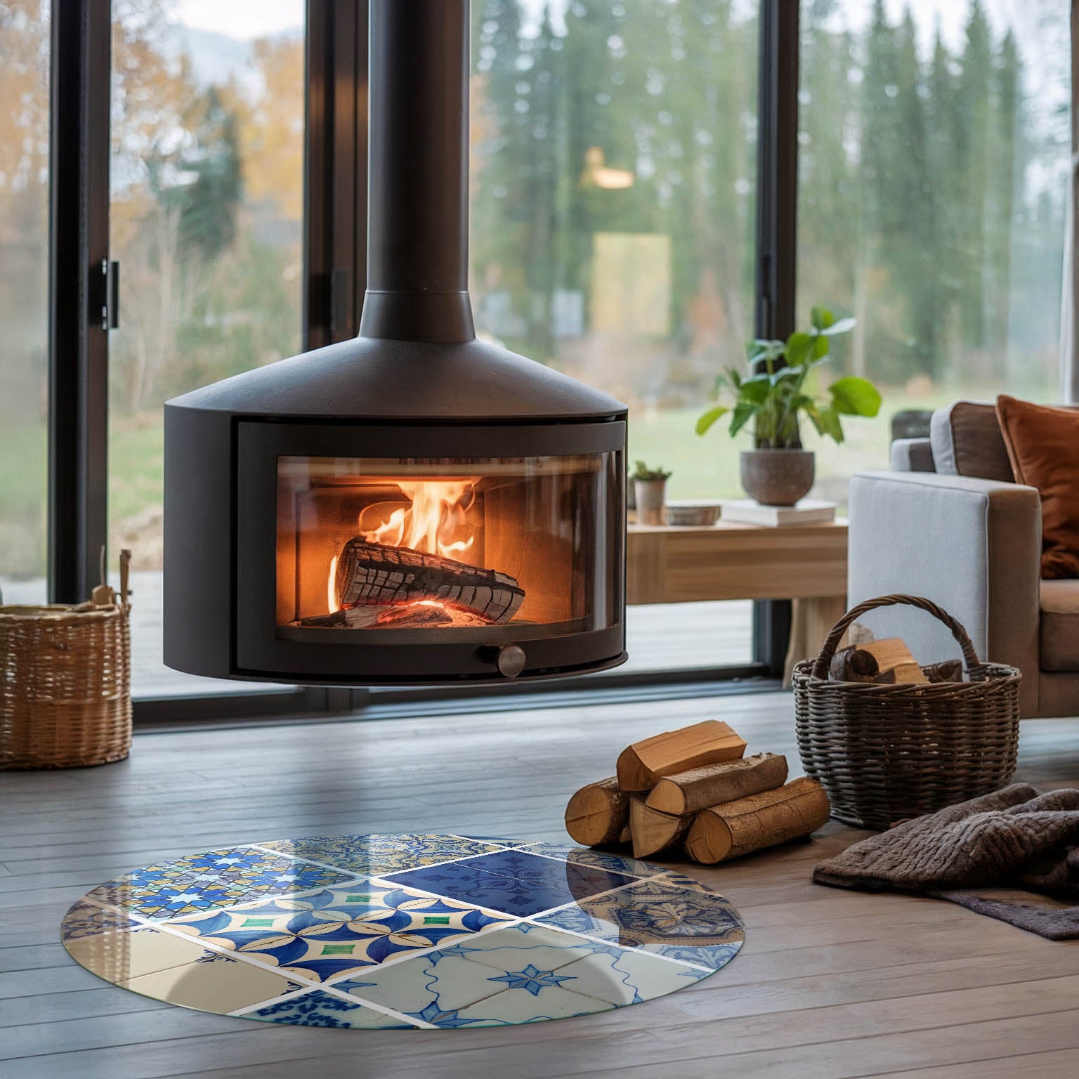 Okragła podkładka na podłogę ze szkła hartowanego - fi 90 cm - Wzory ceramicznych płytek - TULUP - 5