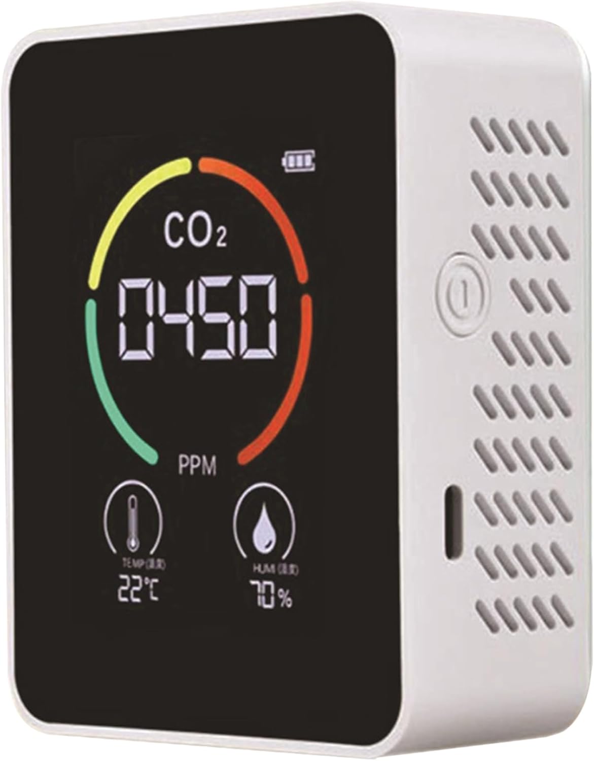 Detektor CO2 3 w 1, przenośny czujnik dwutlenku węgla z wyświetlaczem LCD, termohigrometr z alarmem do kampera rodzinnego, biały