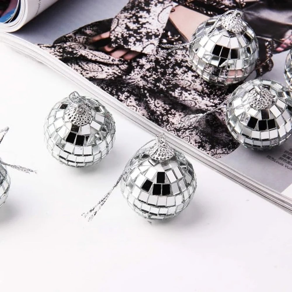 Conjunto de 24 bolas de discoteca refletivas de vidro prateado, fáceis de pendurar, ideais para Natal, casamentos e festas em casa - 3