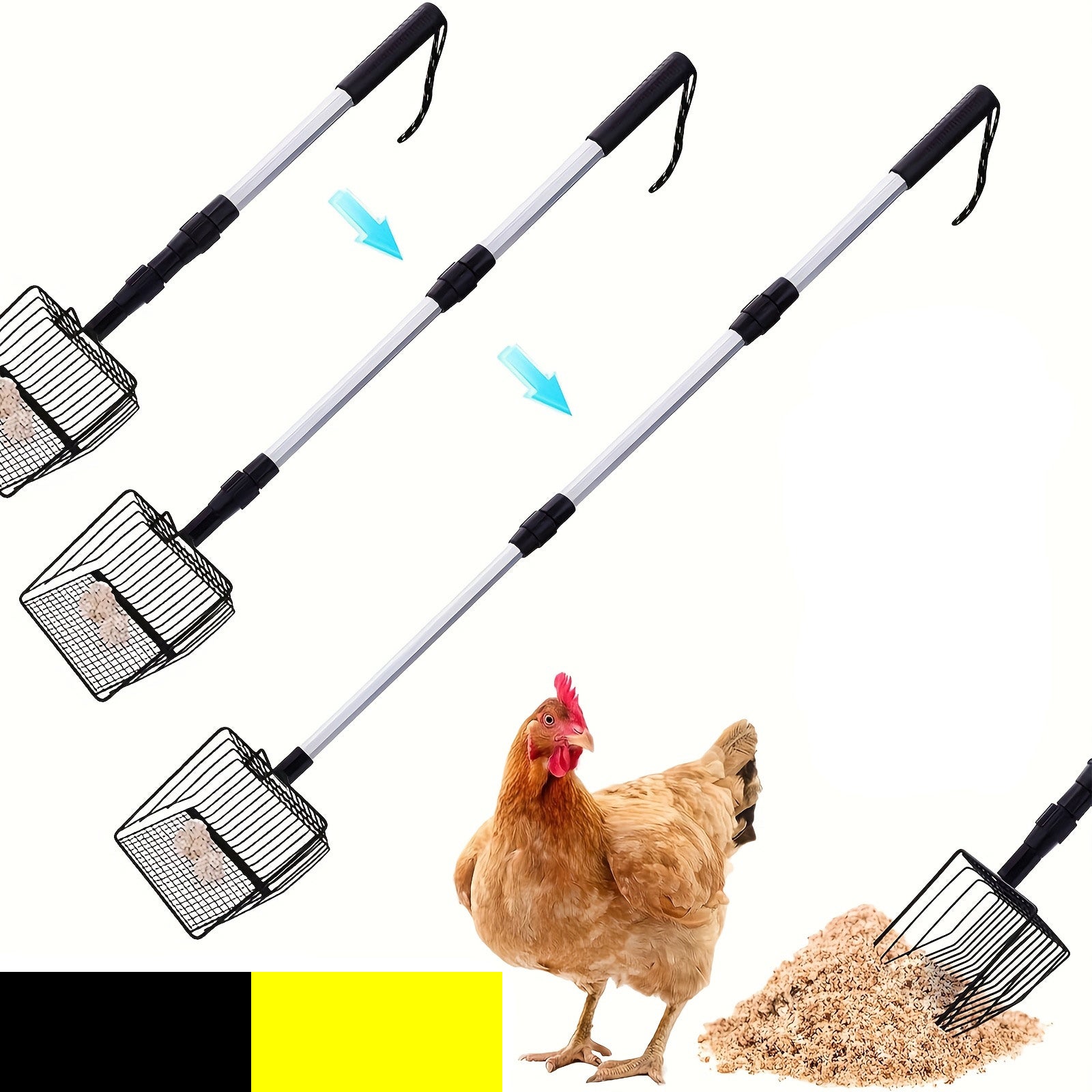 Pelle à filet de nettoyage pour poulailler, amovible, avec long manche, pelle à litière pour chat, 59*14*14 cm - 6