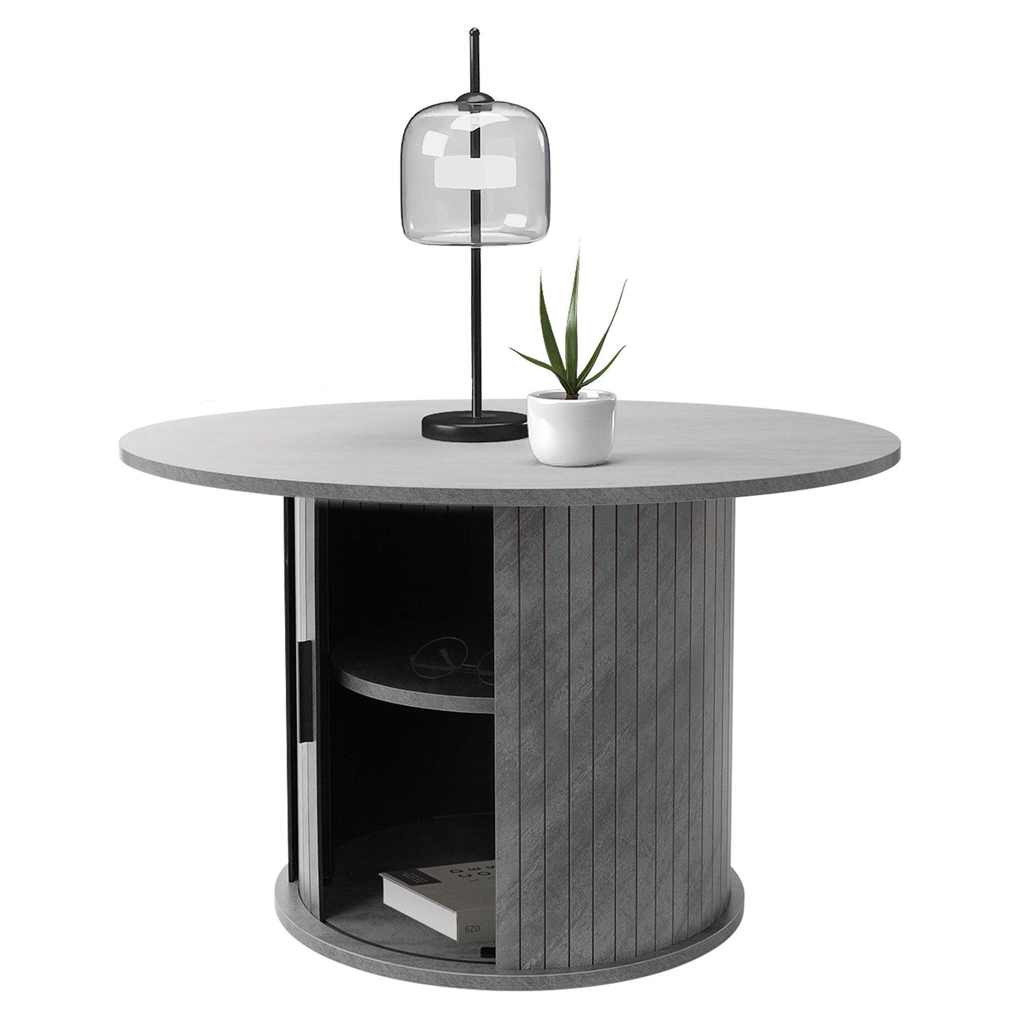 ML-Design okrągły stolik kawowy 80x80x50 cm beton szary z przesuwanymi drzwiczkami pojemny nowoczesny stolik do salonu kawy herbaty serwowanie - 6
