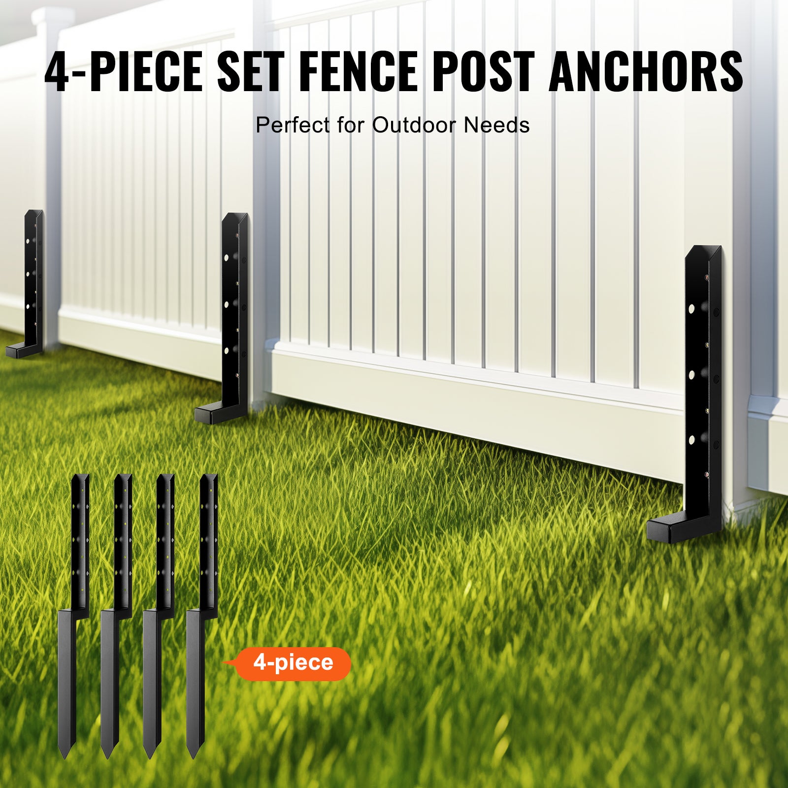Kit de réparation de poteau de clôture,VEVOR 4 pcs,support de poteau en acier robuste,intérieur 51 x 51 mm,piquet d'ancrage au sol pour réparation - 5