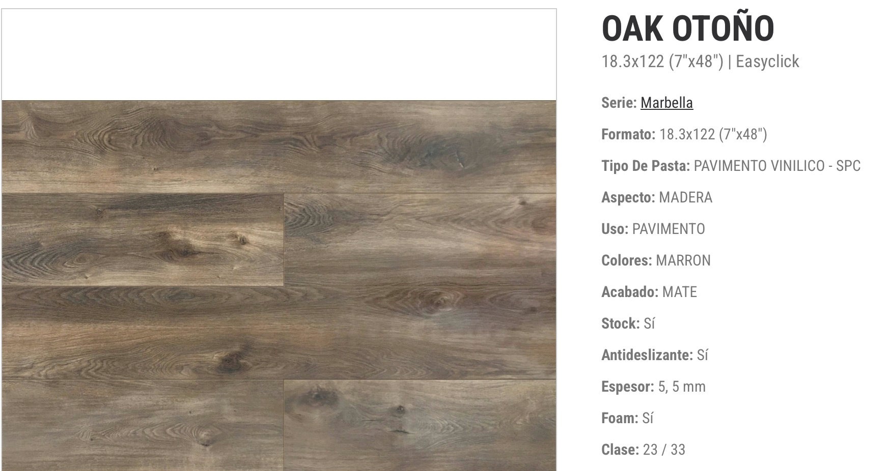 Suelo vinílico SPC Easy Click MARBELLA OAK NATURE 18,3x122x4mm. +Foam 1,5mm./ (0,3mm.) (2.24 m²) - 6