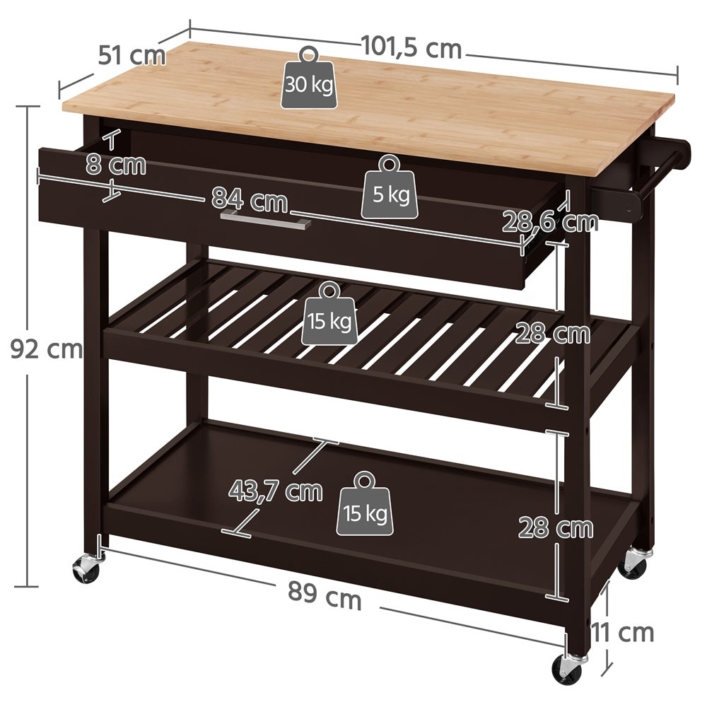 Desserte Roulante en Bois à Tiroir Chariot de Cuisine avec Plan de Travail Étagères Porte-épices Espresso Yaheetech - 4
