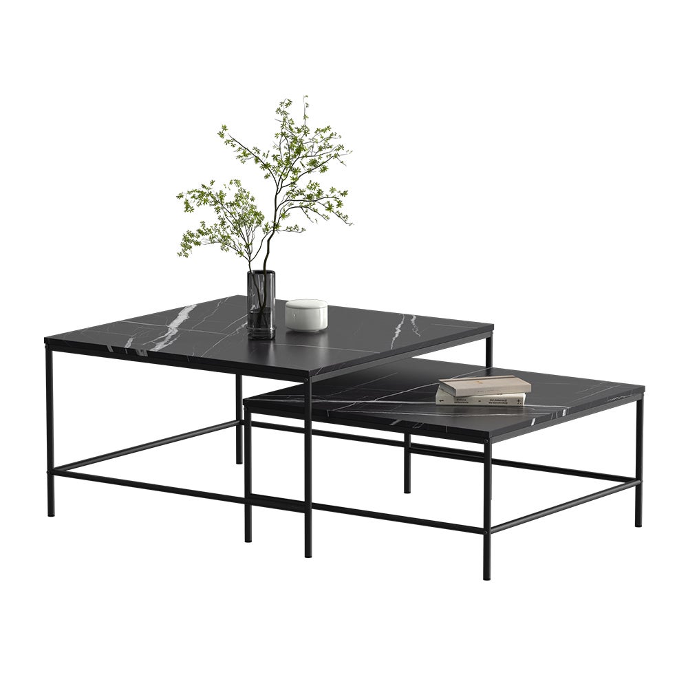 Vicco Set de tables basses Ramio, Marbre noir, 80x80cm 2 pièces - 6