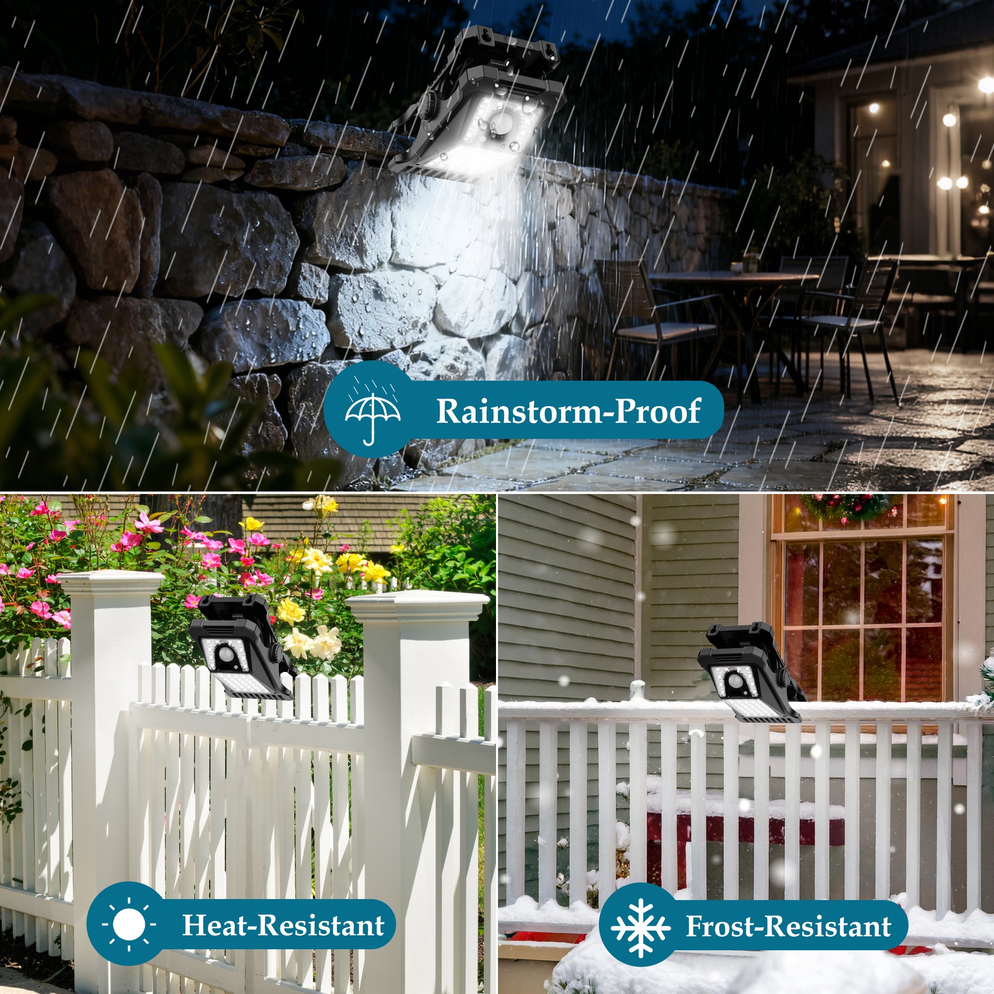 LUXEN Luces Solares con Clip para Exterior, Sensor de Movimiento, 6500K Luz Fría, Luz de Seguridad con Carga USB - 3