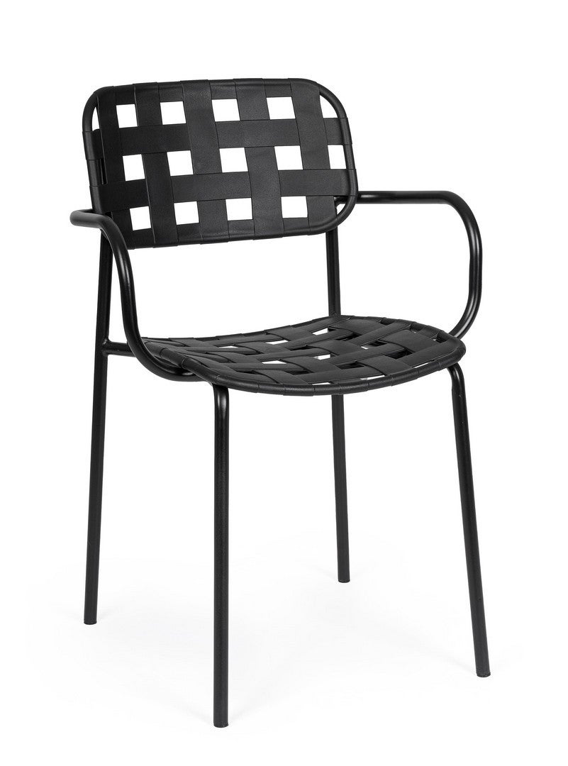 Zestaw 4 krzeseł stalowych z siedziskiem i oparciem z polipropylenu, odpornych na promieniowanie ultrafioletowe, w kolorze czarnym