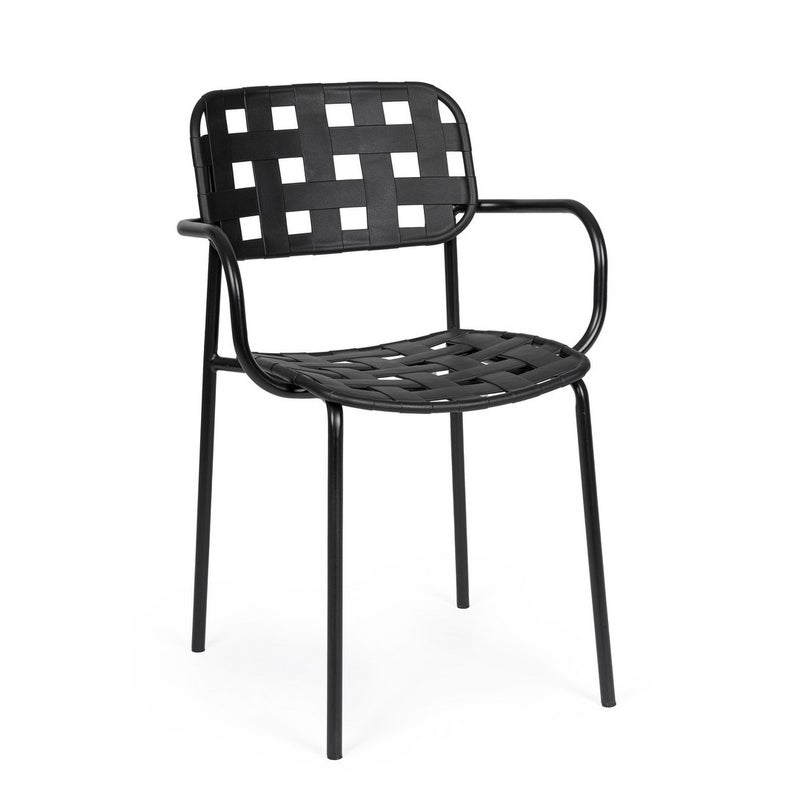 Zestaw 4 krzeseł stalowych z siedziskiem i oparciem z polipropylenu, odpornych na promieniowanie ultrafioletowe, w kolorze czarnym