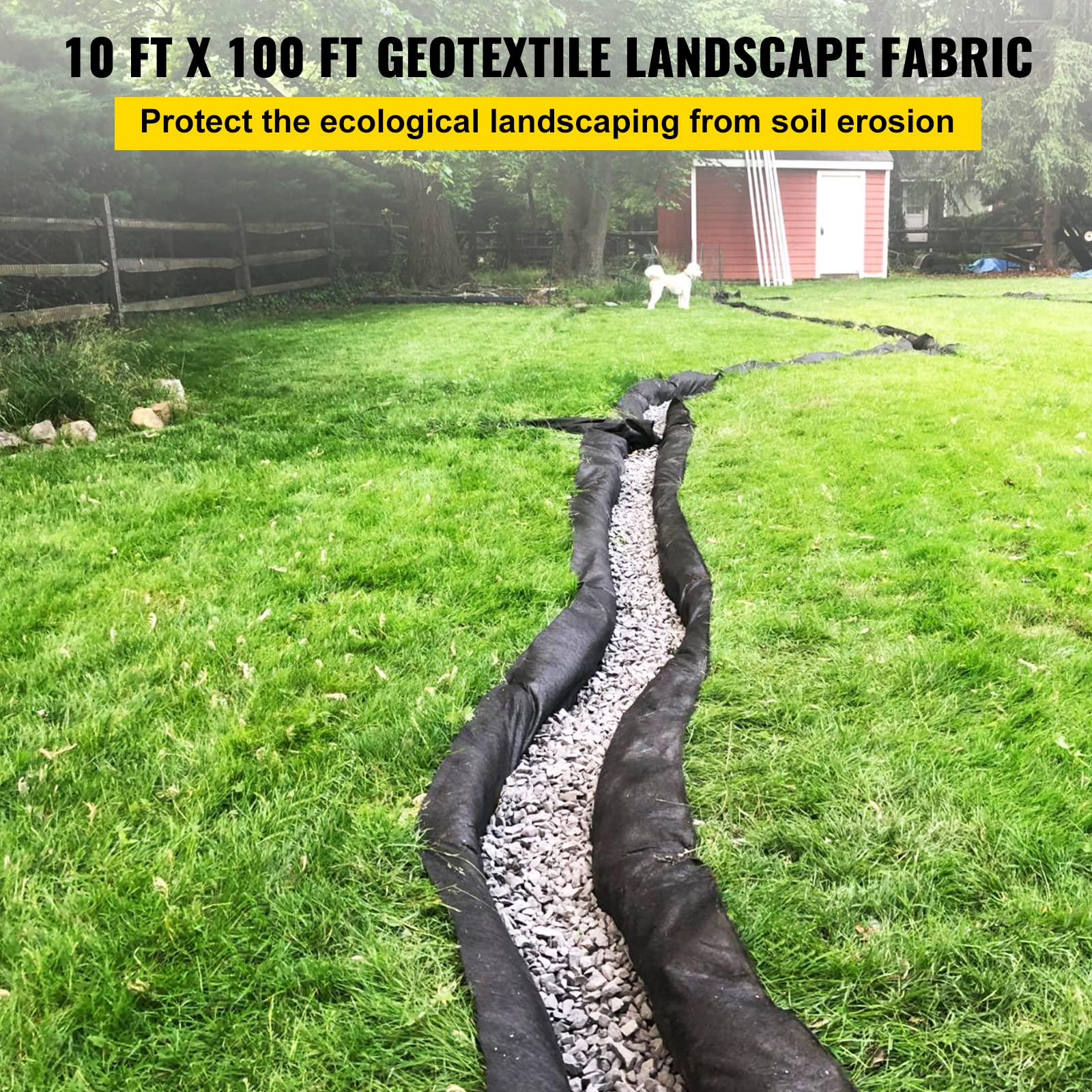VEVOR Tessuto Pacciamante Geotessile – 0,9x91,4 M – 108 G/m² – Anti-Erbacce Nero