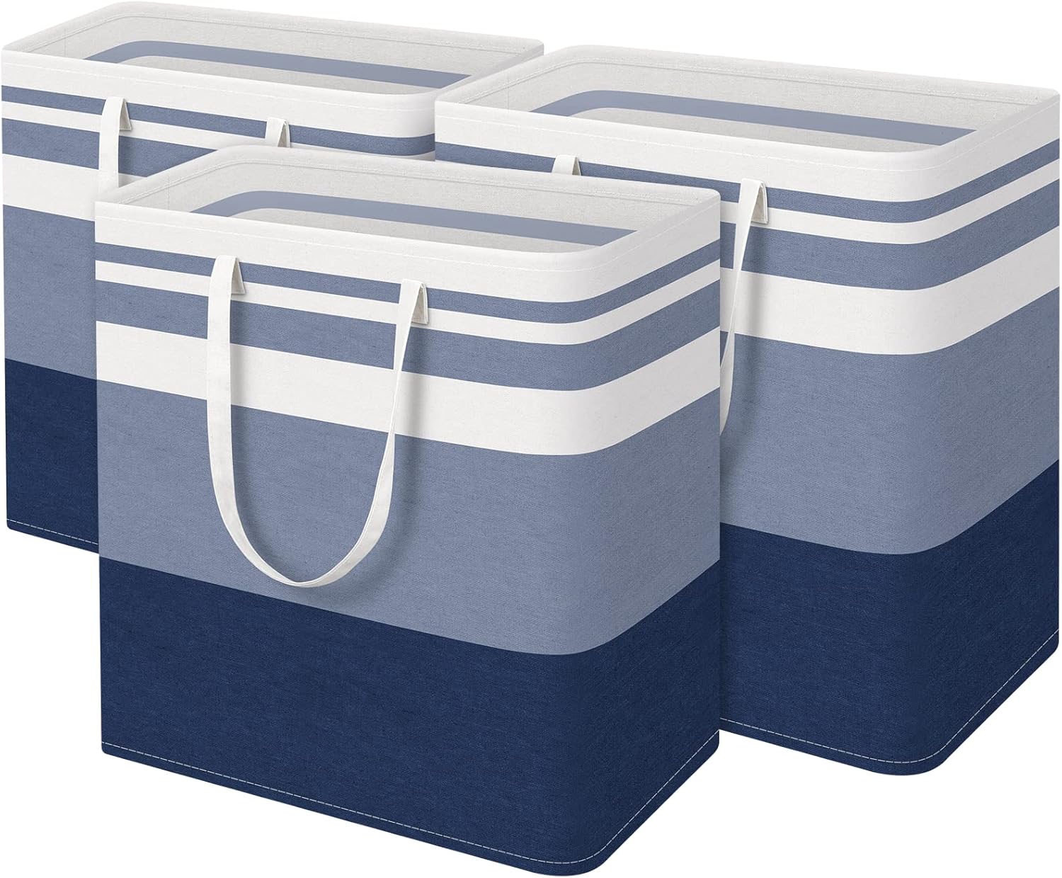 Zestaw 3 dużych, indywidualnych, wodoodpornych i składanych koszy na pranie, odpowiednich do stosowania w akademikach i w domu (niebieski, 100 litrów