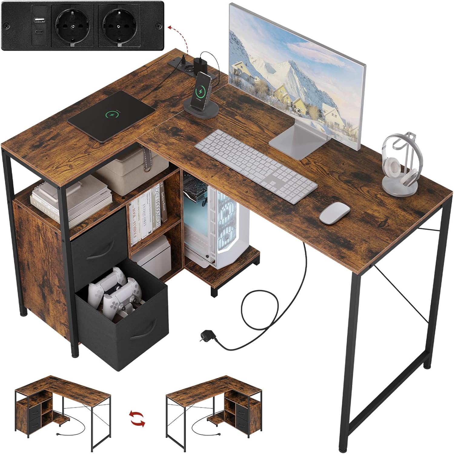 SogesHome Bureau d'ordinateur en Forme de L Grand Bureau d'angle pour