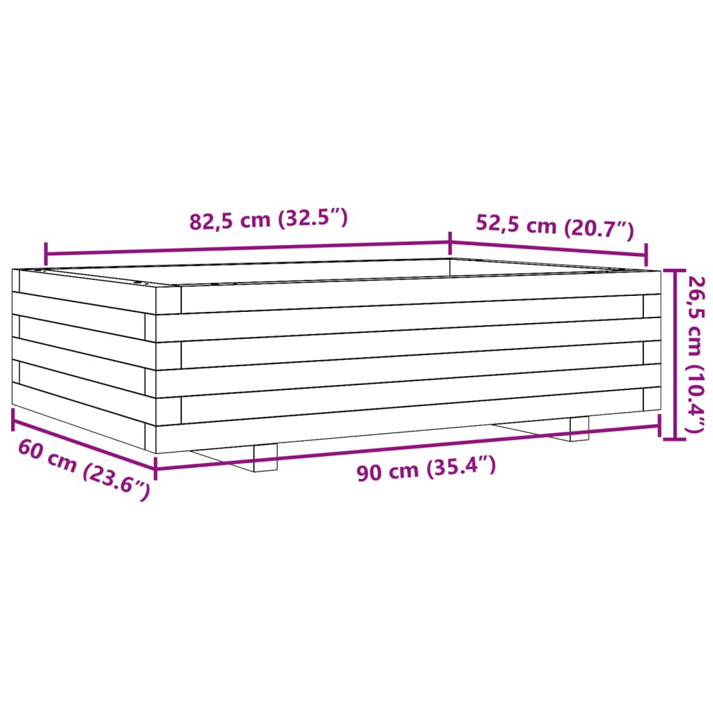 Jardinière bac lit surélevé plantes fleurs terrasse jardin 90 x 60 x 26,5 cm bois de pin massif marron 02_0038012 - 7