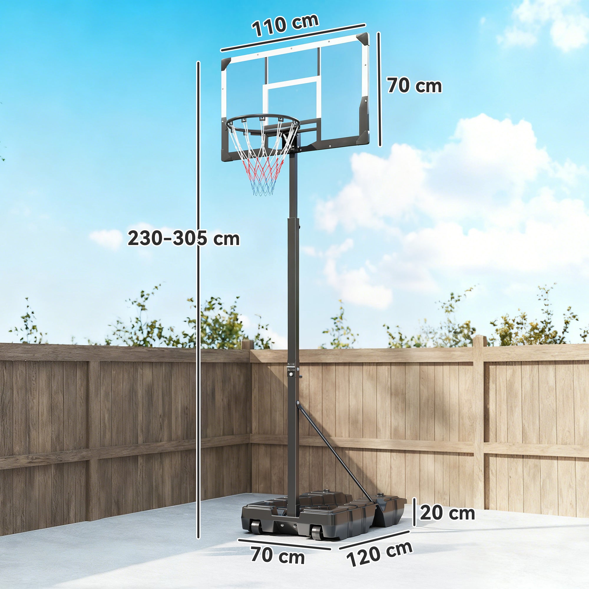 Tabela de Basquetebol SPORTNOW PC, Aço Preto 120x70x375 cm - 3