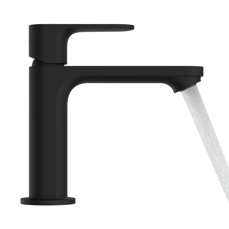 Jednouchwytowa bateria umywalkowa Hansgrohe z kompletem odpływowym Rebris E czarny mat