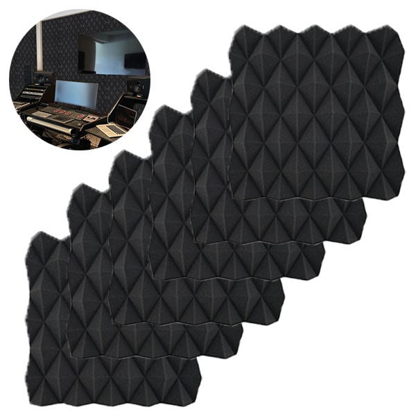 pianek akustycznych wysokiej gęstości Izolacja akustyczna pochłanianie dźwięku Panele piramidalne poprawiające akustykę Nie wymaga kleju podkładowego