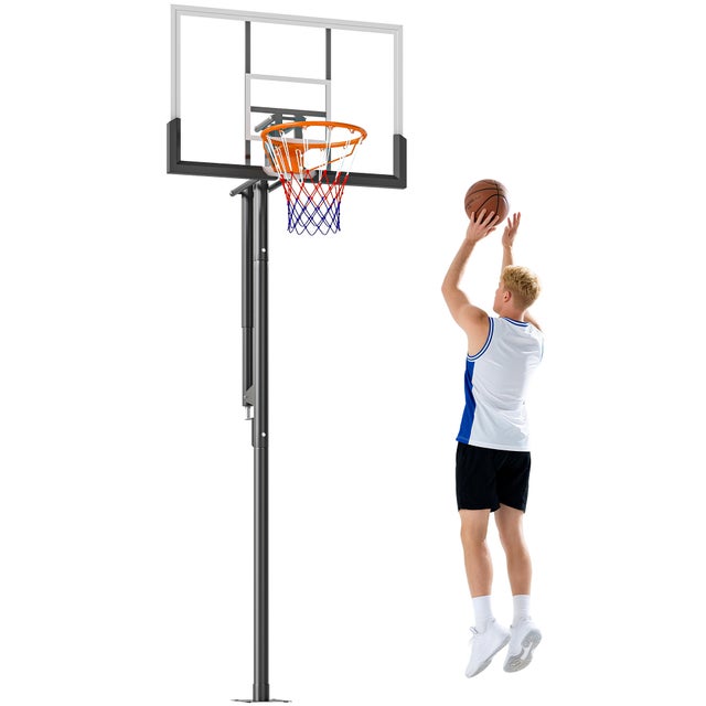 Cesto Basquetebol Exterior Altura Ajustável 230-375cm Painel 120cm Aro 48cm