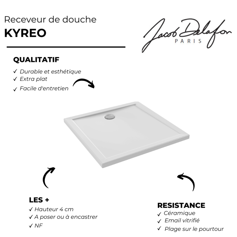 Receveur de douche 90 x 90 JACOB DELAFON Kyreo ceramique carré blanc - 4