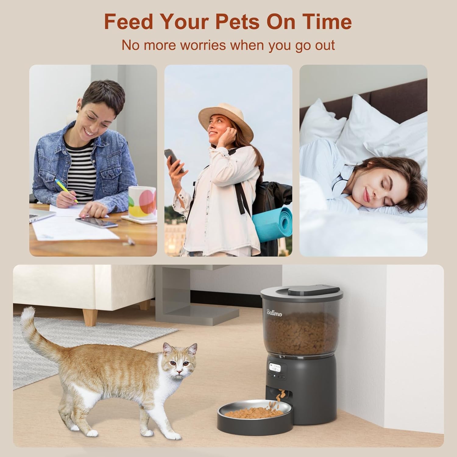Balimopet Distributeur de Croquettes Automatique 3L pour Chats/Chiens ,Bol avec acier inoxydable,Noir - 6