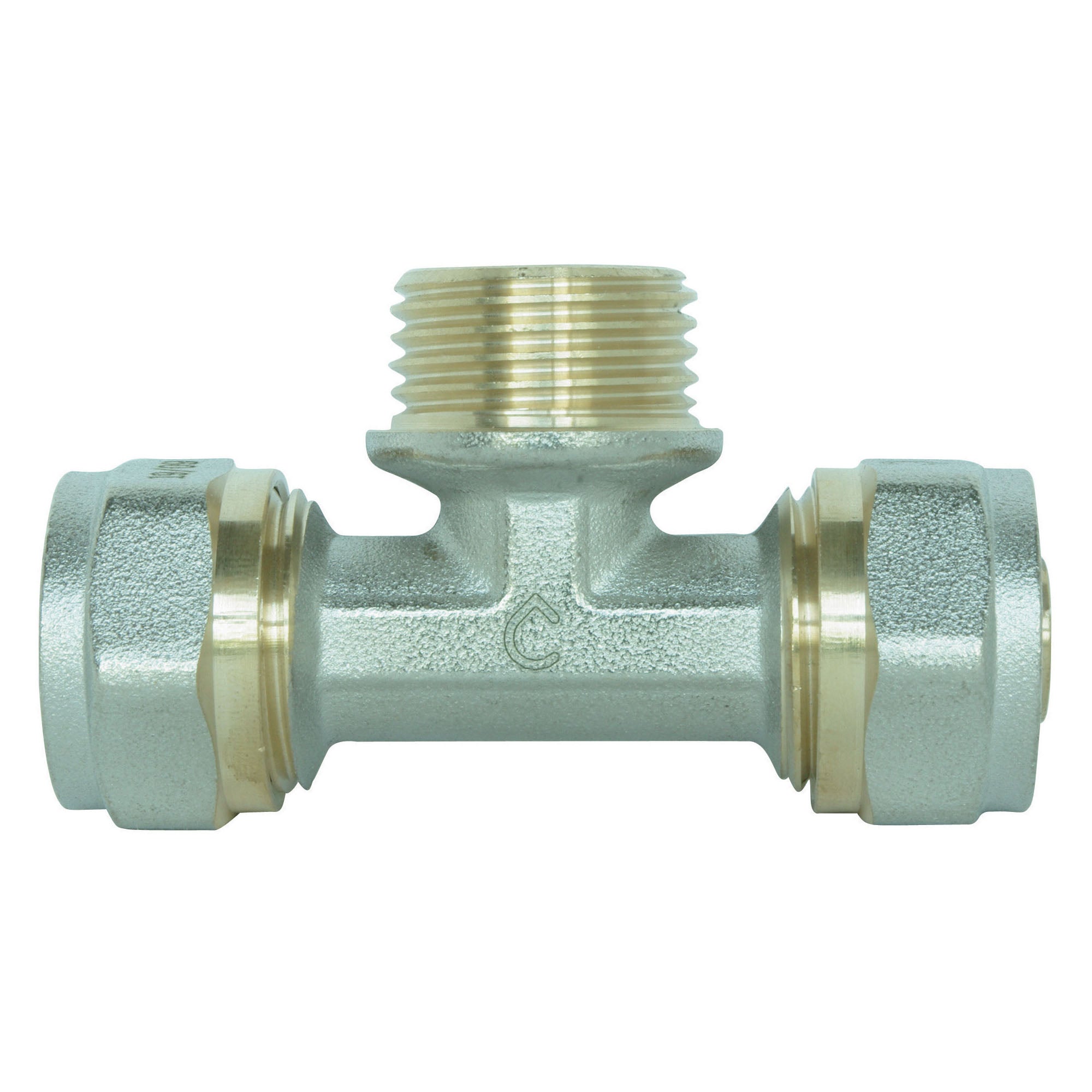 Té à visser pour tube Multicouche Ø16 Mâle 15/21 au centre : Ø16 -M15/21-Ø16 - 2