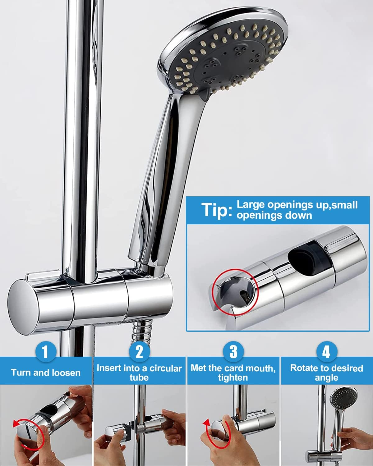 Support de pommeau de douche, adapté à la barre coulissante réglable de 18 à 25 mm, aucun perçage requis, rotation à 360° - 3