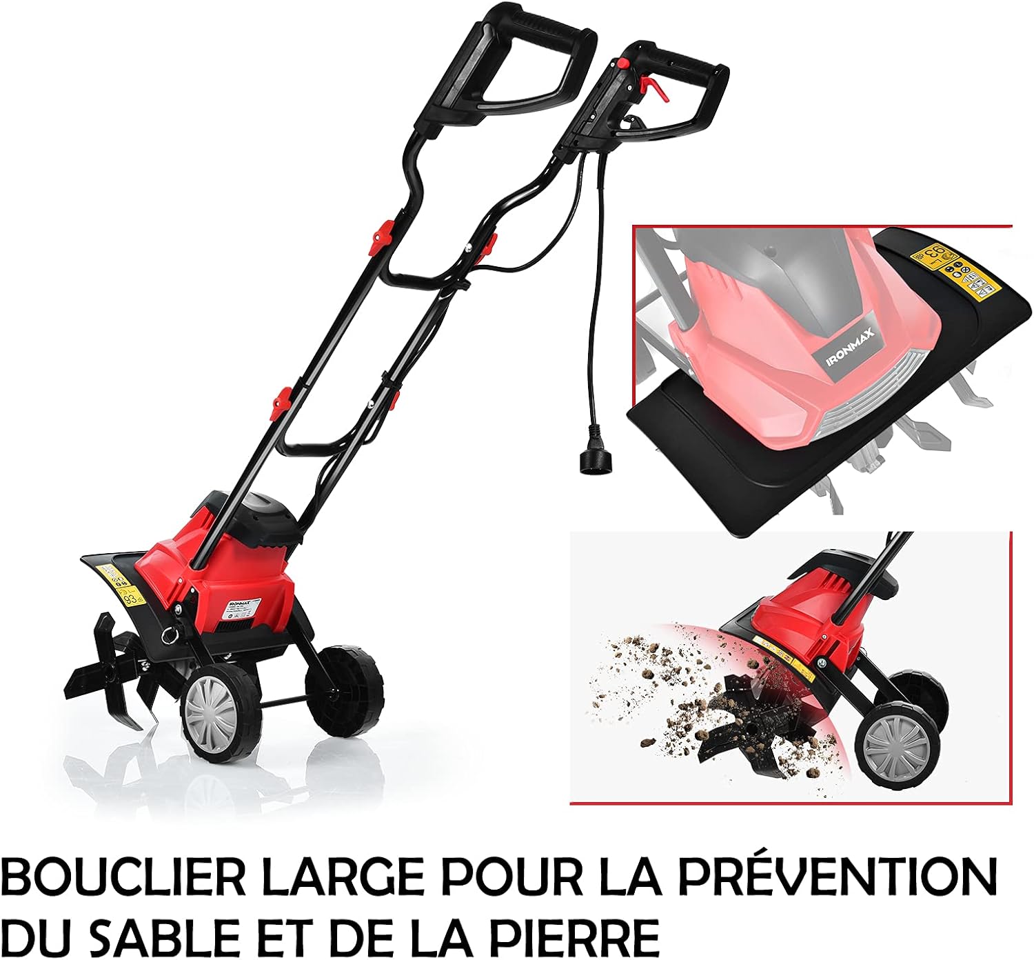 1500W Zappatrice Elettrica, Motocoltivatore con 6 Lame, Profondità di Lavoro 220mm, Larghezza di Lavoro 430mm, Ruote Pieghevoli, Manico Pieghevole - 7