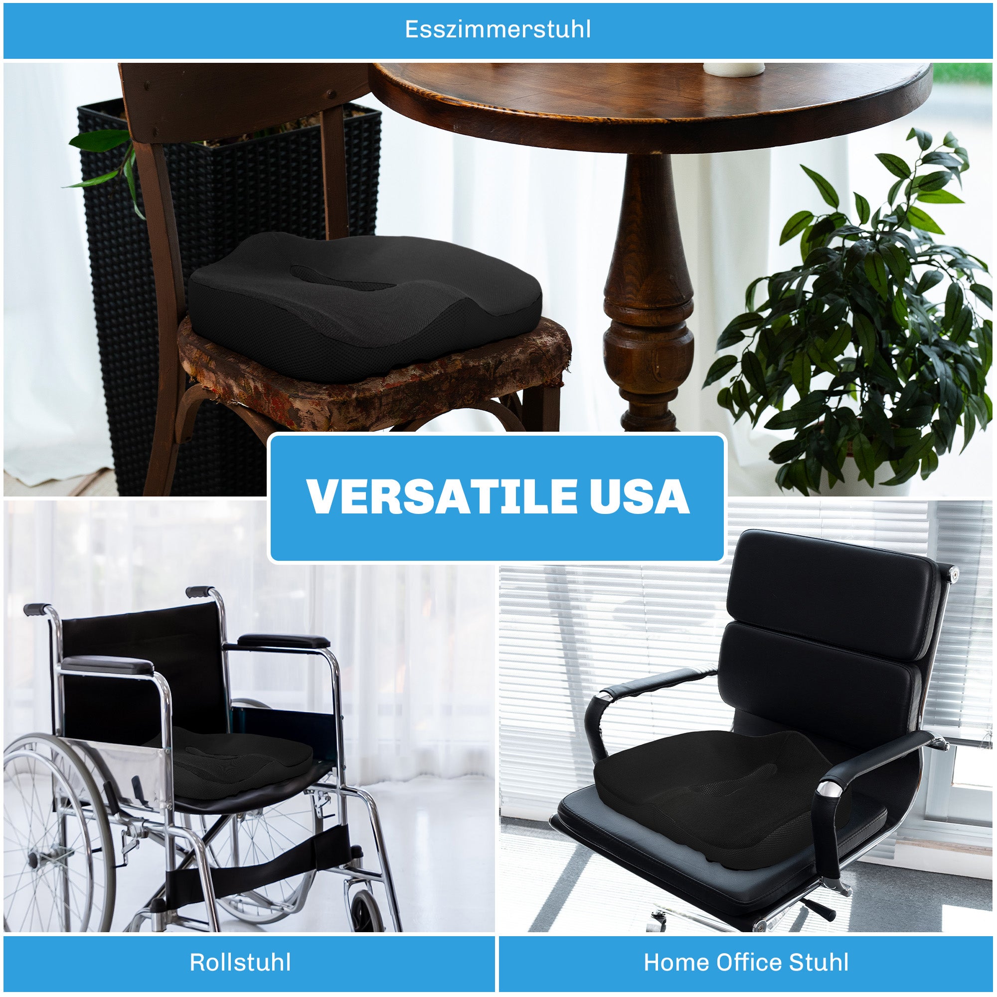 Almofada ortopédica cóccix 44×39×13 cm, espuma viscoelástica, antiderrapante, para escritório‑carro - 4