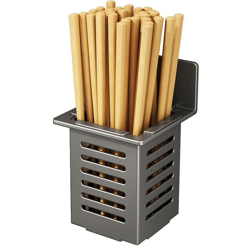 Panier à Baguettes en Acier Inoxydable pour Ustensiles de Cuisine, Support Mural Gris Foncé, 15.4*9.6*9.6 cm - 5