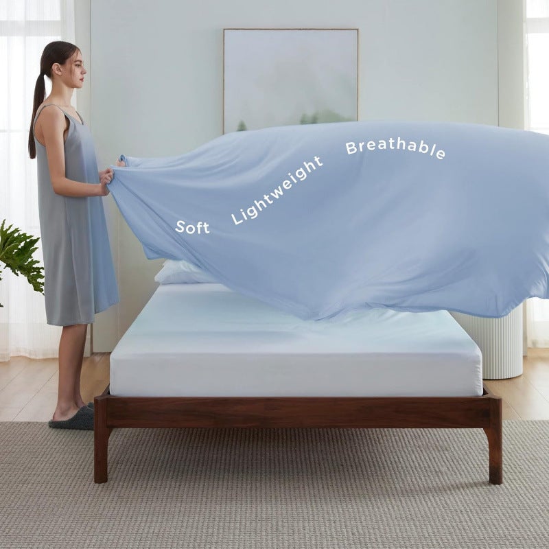 Couverture rafraîchissante d'été, couverture d'été légère, fibre résistante à la chaleur et au froid (bleue, 180x200 cm) adaptée aux siestes, au salon - 2