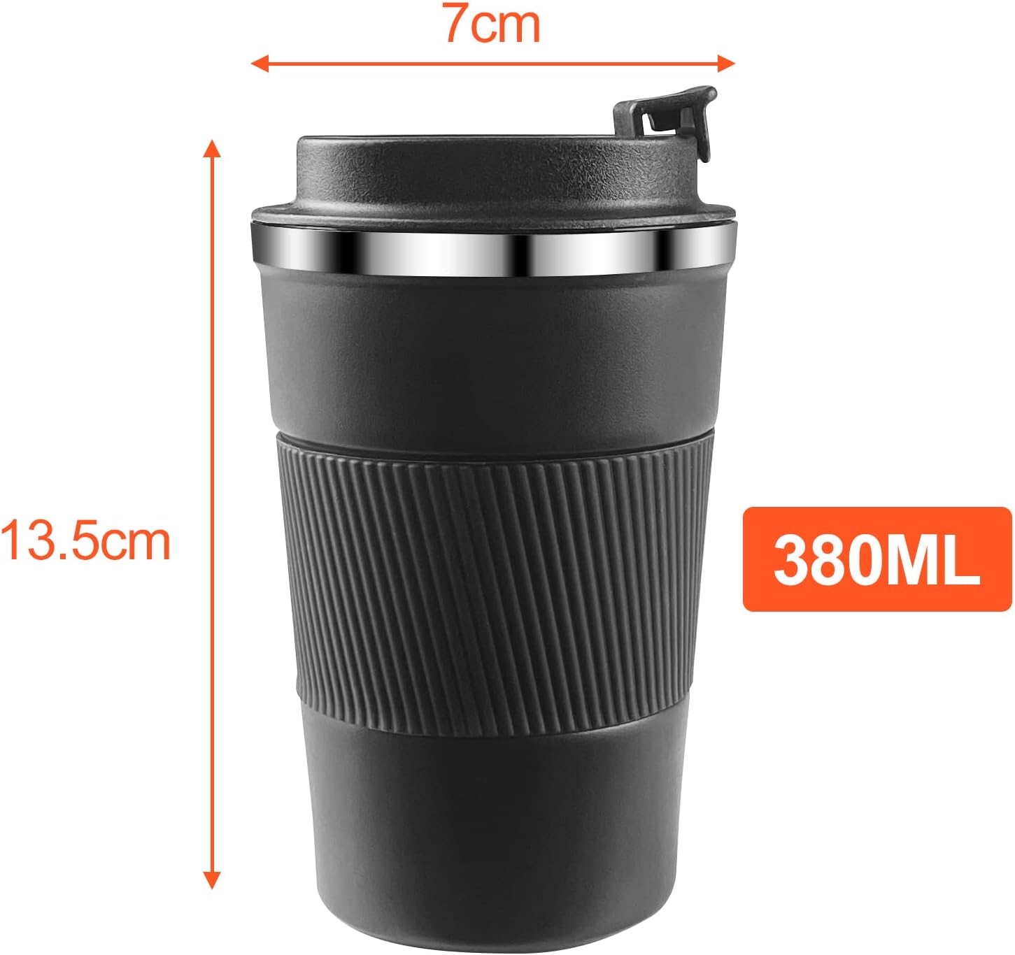 Mug Isotherme Pameil 380 Ml Noir – Tasse Voiture Acier Inoxydable 304 Avec Couvercle Anti-fuite