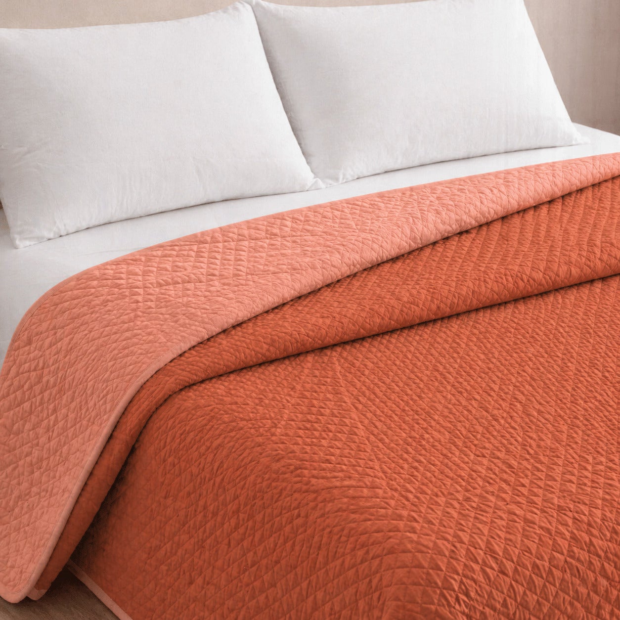 Colcha Bicolor Reversible Teja/Coral Cama 180cm Donegal Collections - 2
