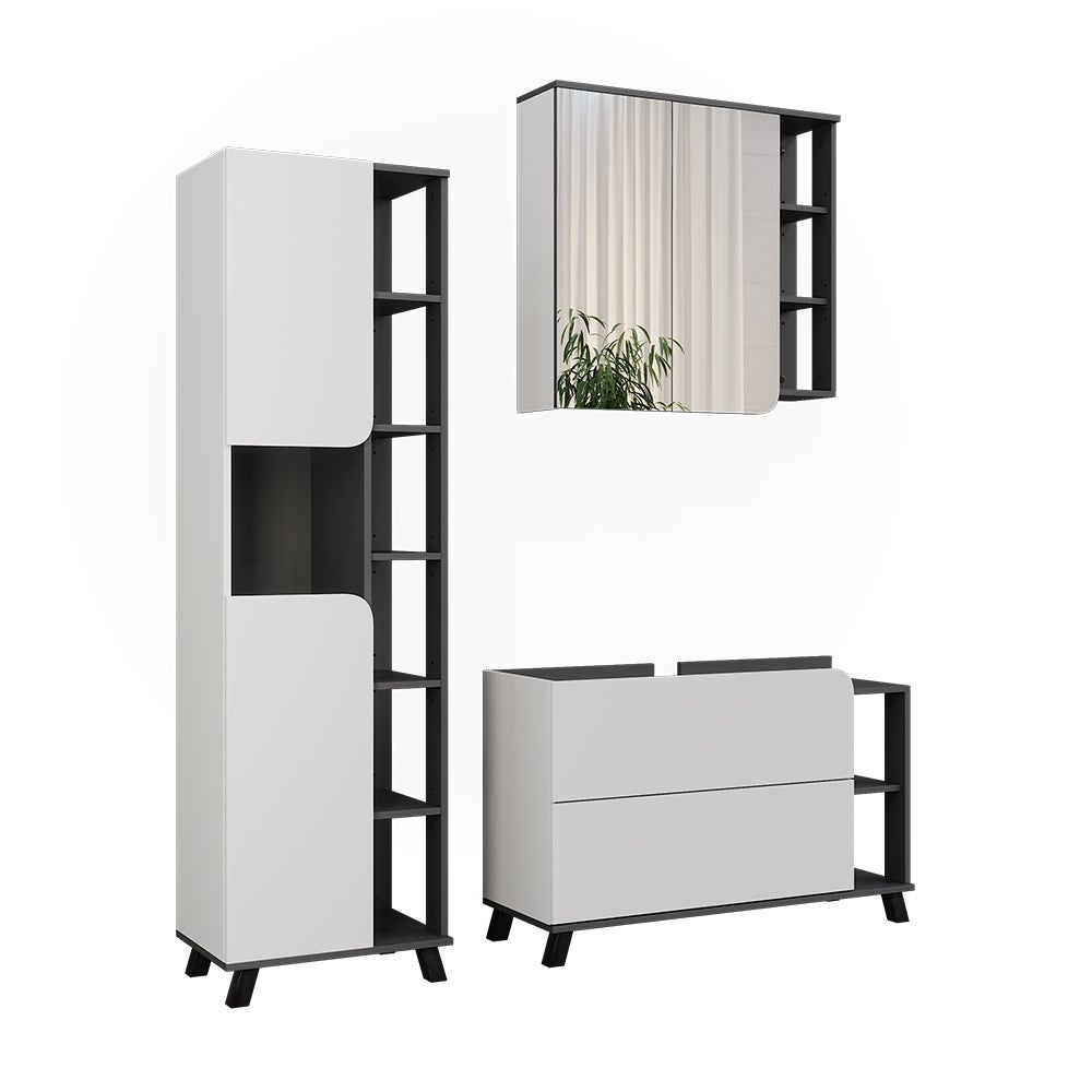 Vicco Zestaw mebli łazienkowych Karen, Biały/antracyt, 3 części