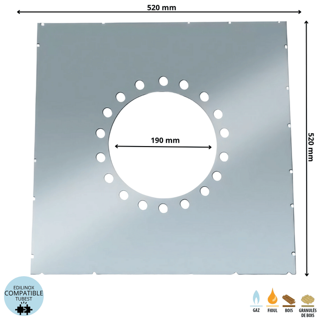 Plaque écart au feu conduit double paroi isolé Edilinox - Diamètre 130 mm