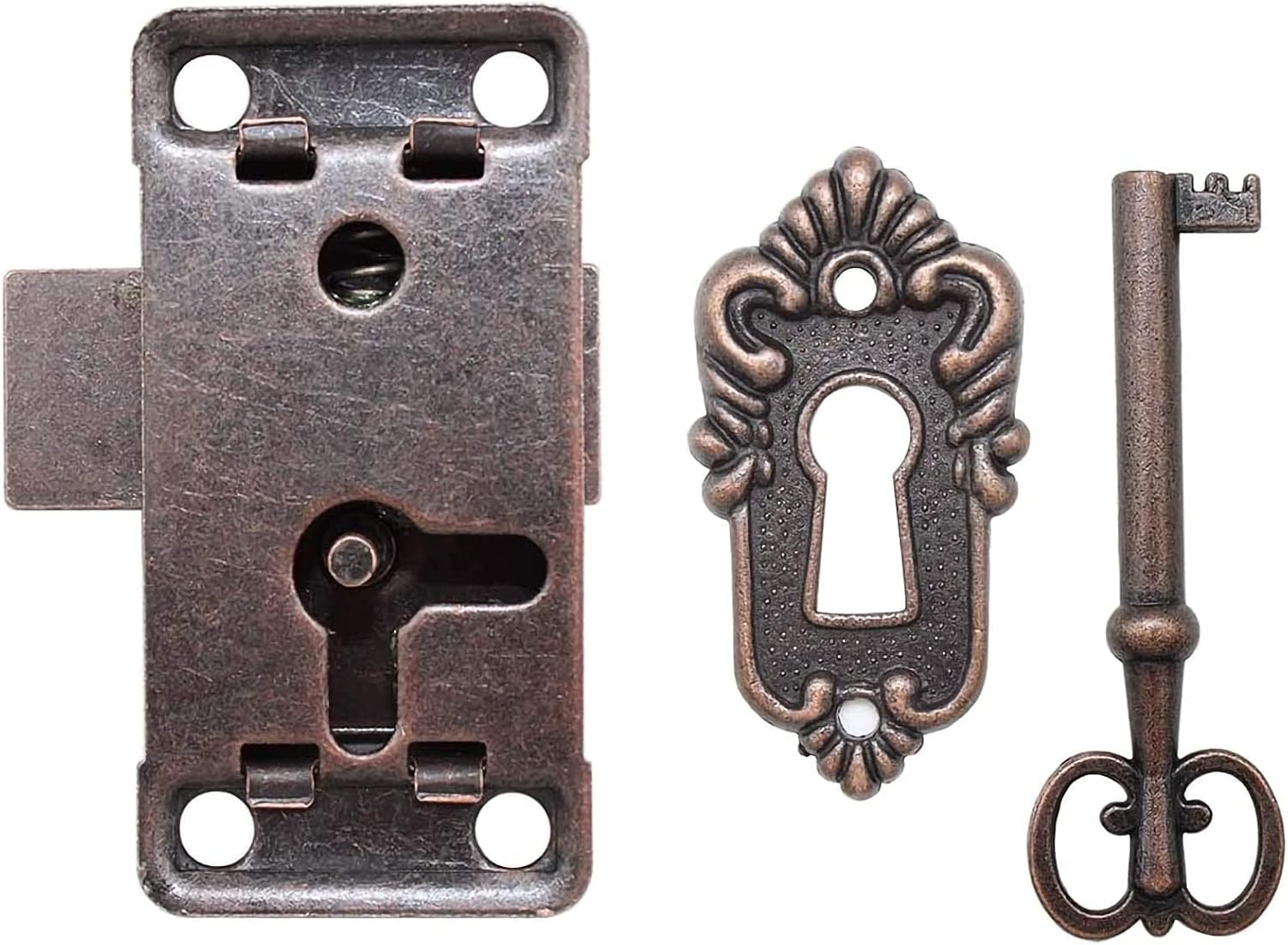 Serratura antica per porta di armadietto, set di serrature antiche, serratura decorativa con chiavi e viti, per cassette postali, armadietti, credenze - 2