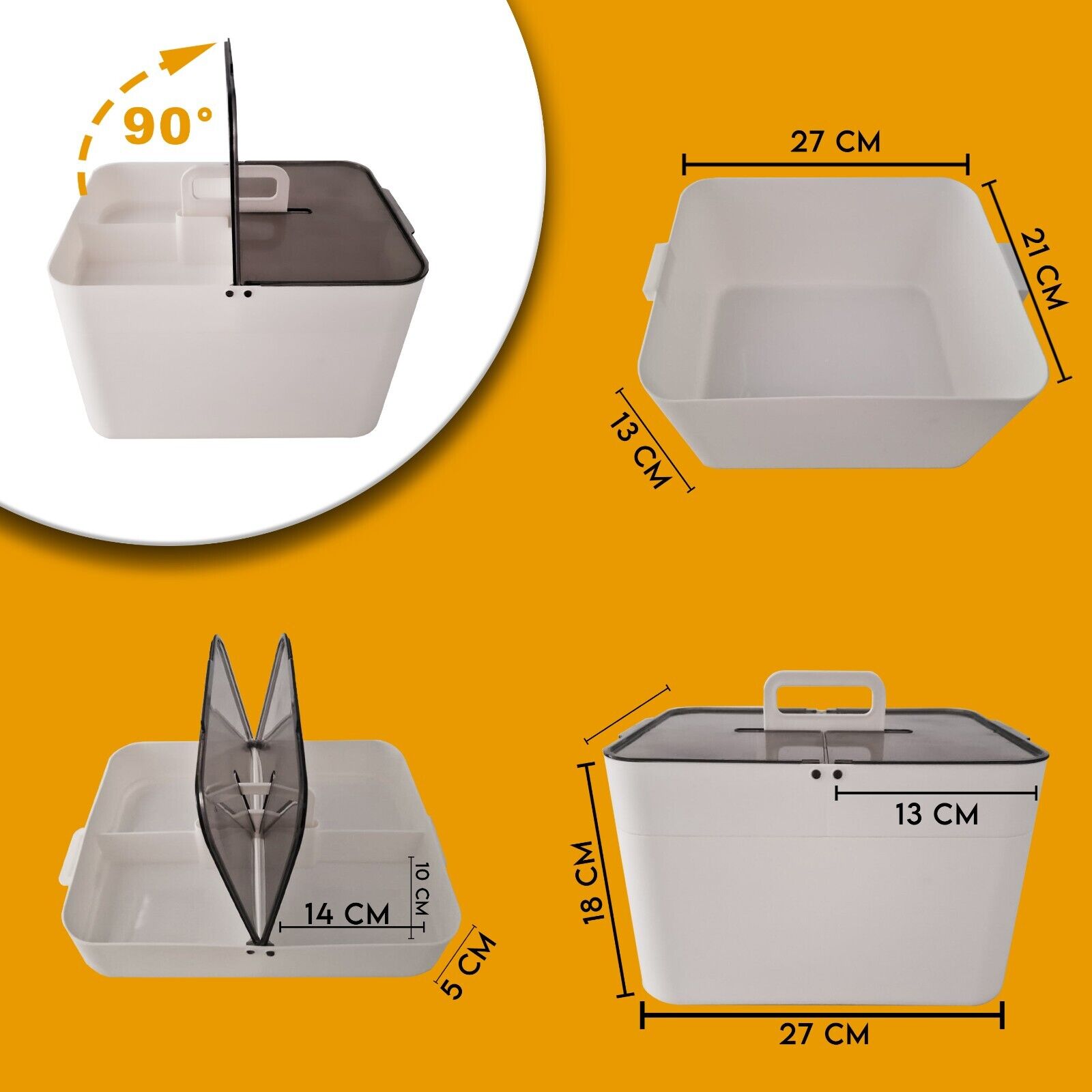 Scatola contenitore in plastica multiuso organizer box contenitore riporre cosmetici scrivania cucina medicinali Maka 18x27x21 Arancio - 5