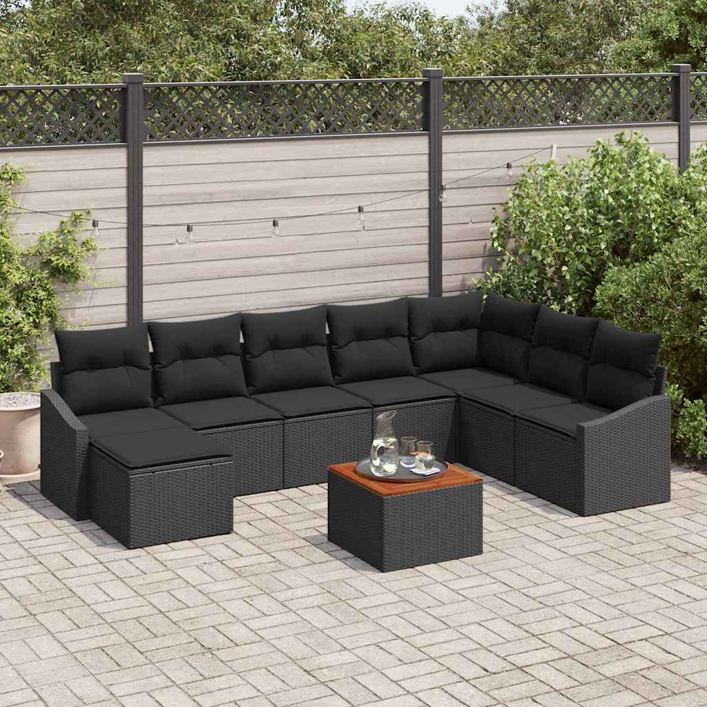 Zestaw Sof na Ogród z poduszką 9 pcs Czarny polirattan vidaXL