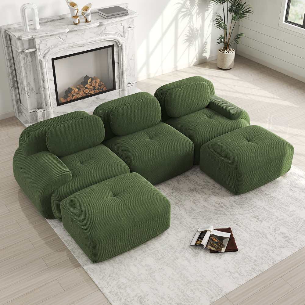 Canapé modulaire en U en tissu côtelé premium, sans montage, antidérapant, adapté aux animaux, rembourrage 32D,chambre et bureau - 2