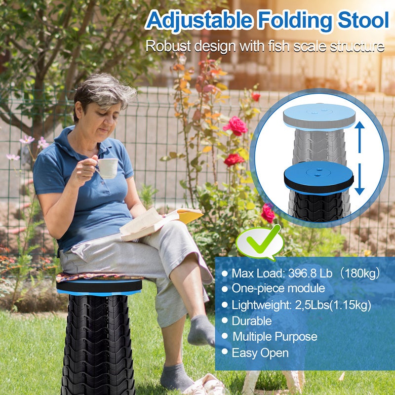 Tabouret télescopique Tabouret de Camping Siege Pliant Portable Tabouret Retractable Camping Tabouret Retractable 45x26CM Bleu - 5