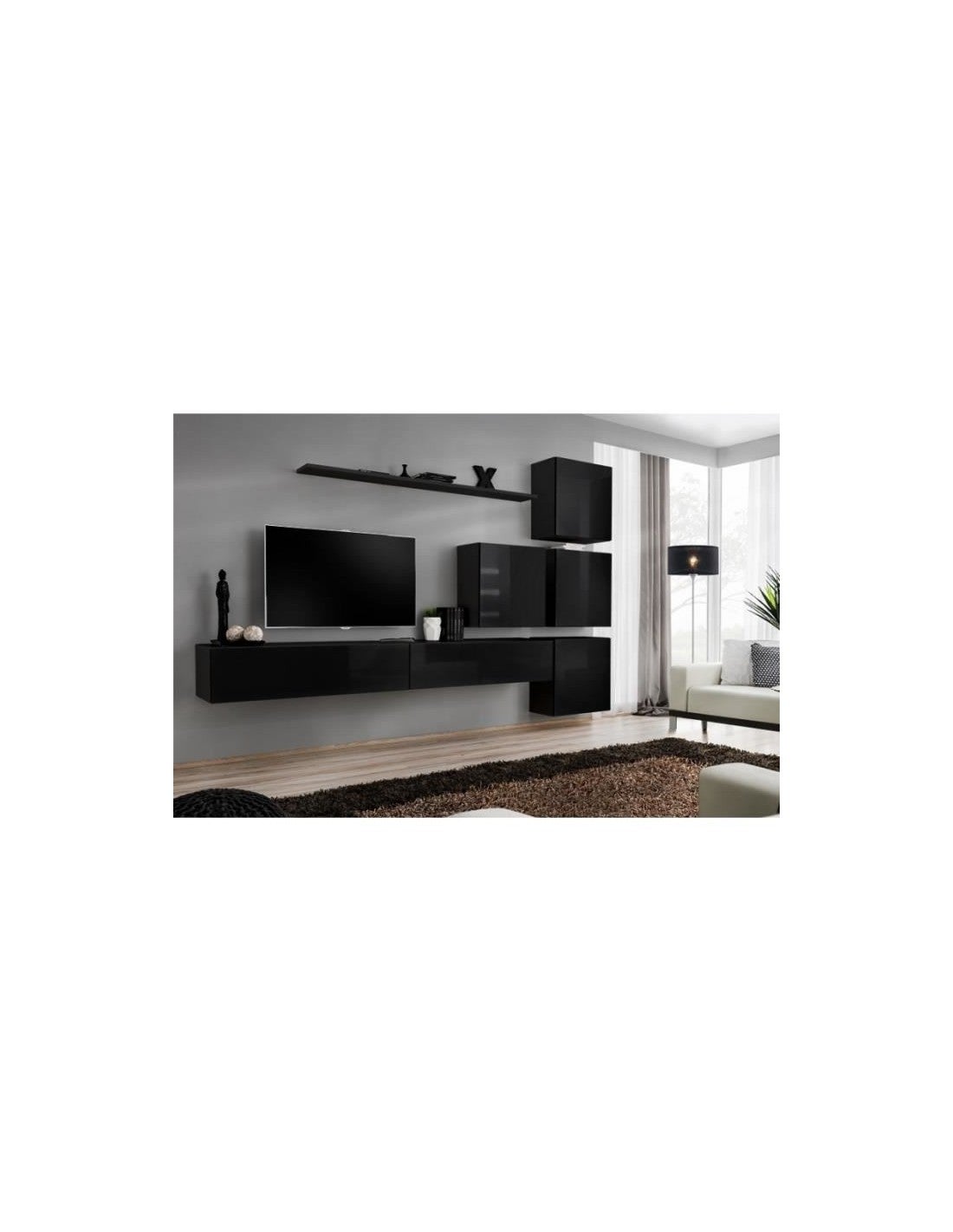 Ensemble Meuble Salon Mural Switch Ix Design Coloris Noir Brillant Leroy Merlin