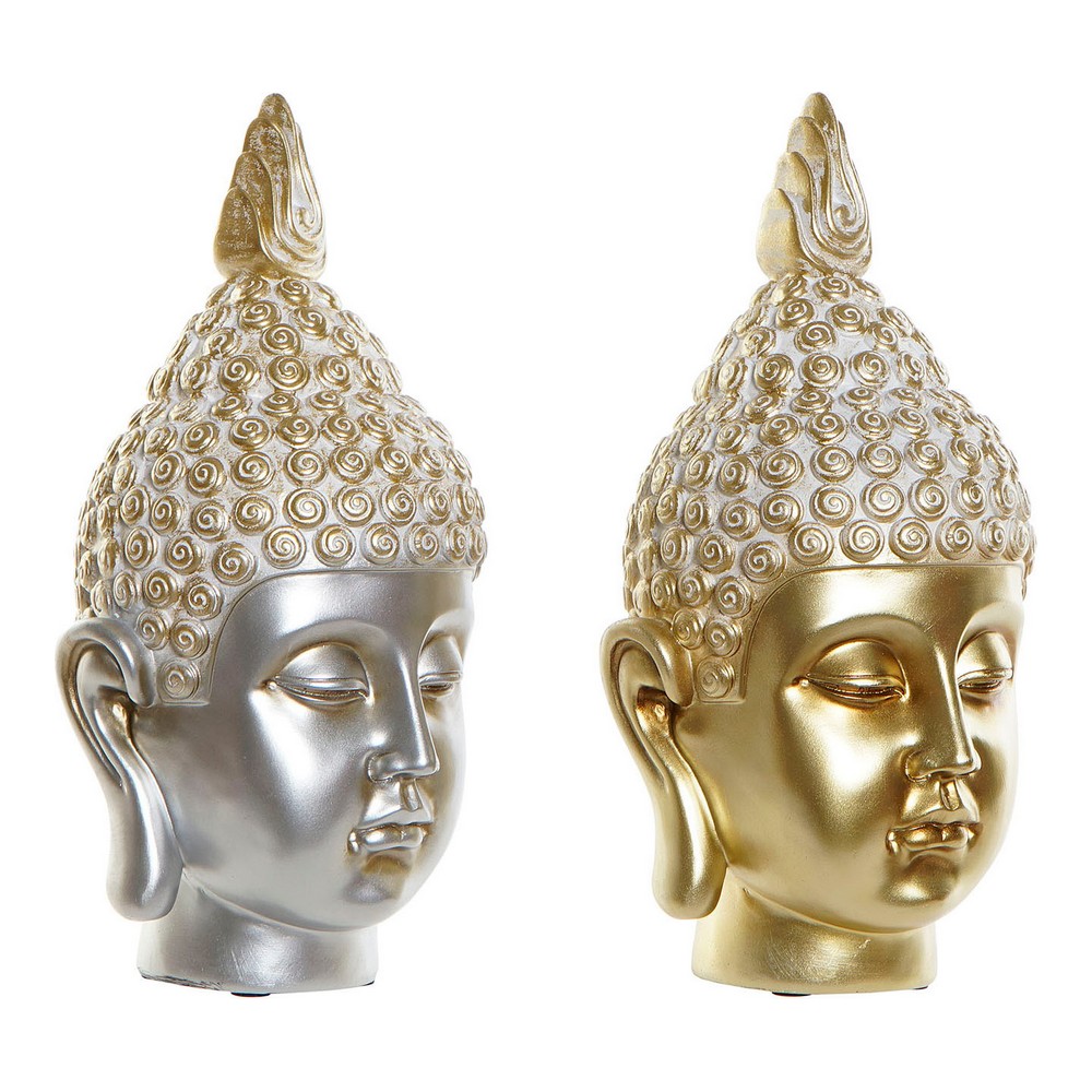 Figura decorativa dkd home decor plateado dorado buda 18 x 18 x 34 cm oriental (2 unidades) 8424001906918 s3019777 dkd home deco