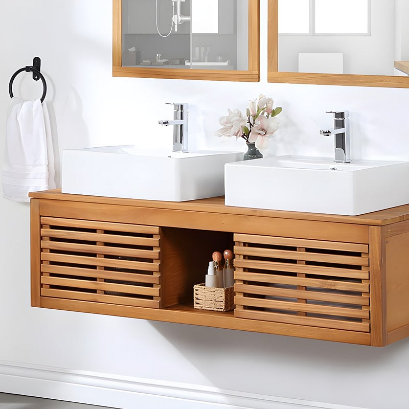 Szafka pod umywalkę wisząca z drewna akacjowego - 130 cm - PENEBEL