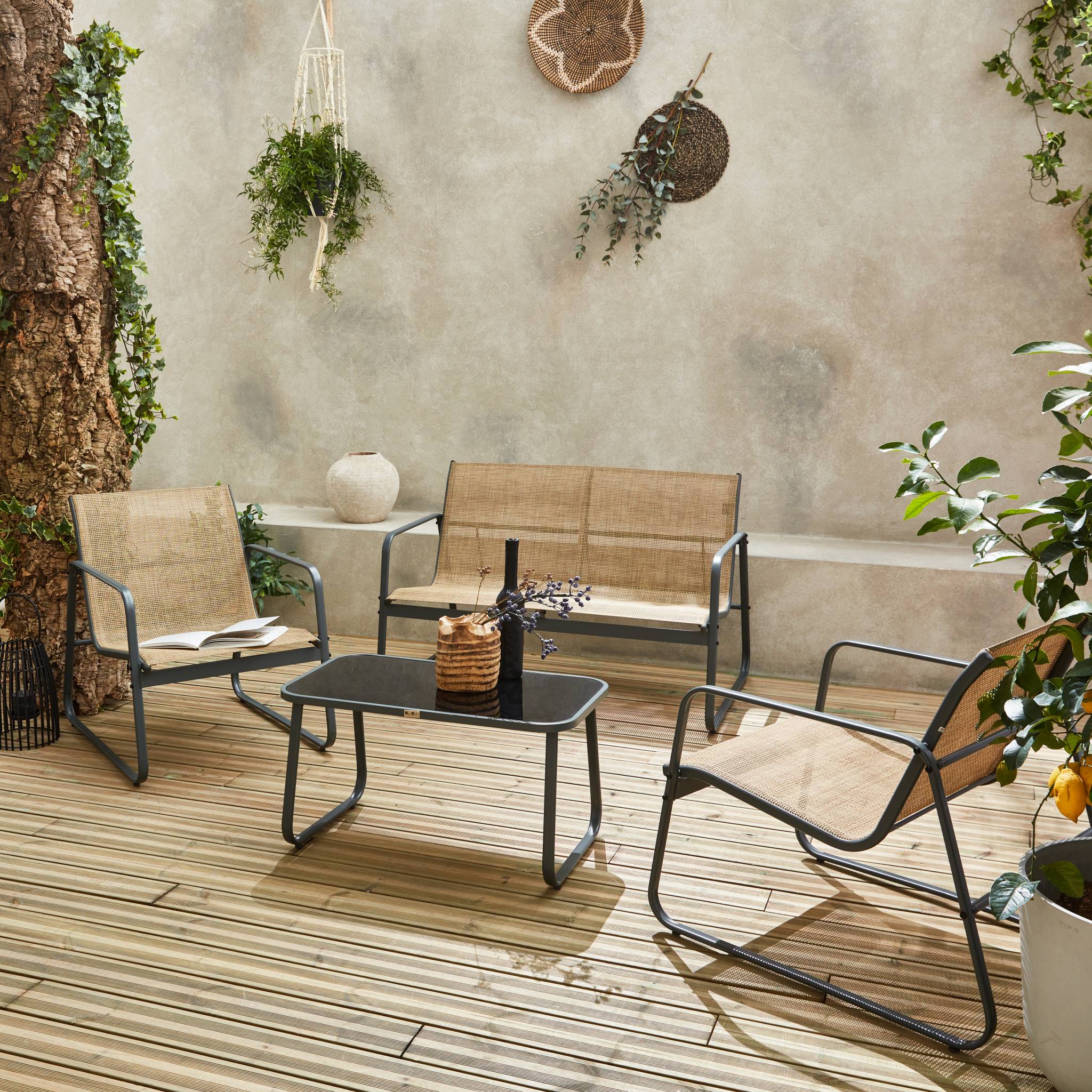 Salon de jardin en métal et textilène pour 4 personnes. anthracite et naturel. design SILVI - 3