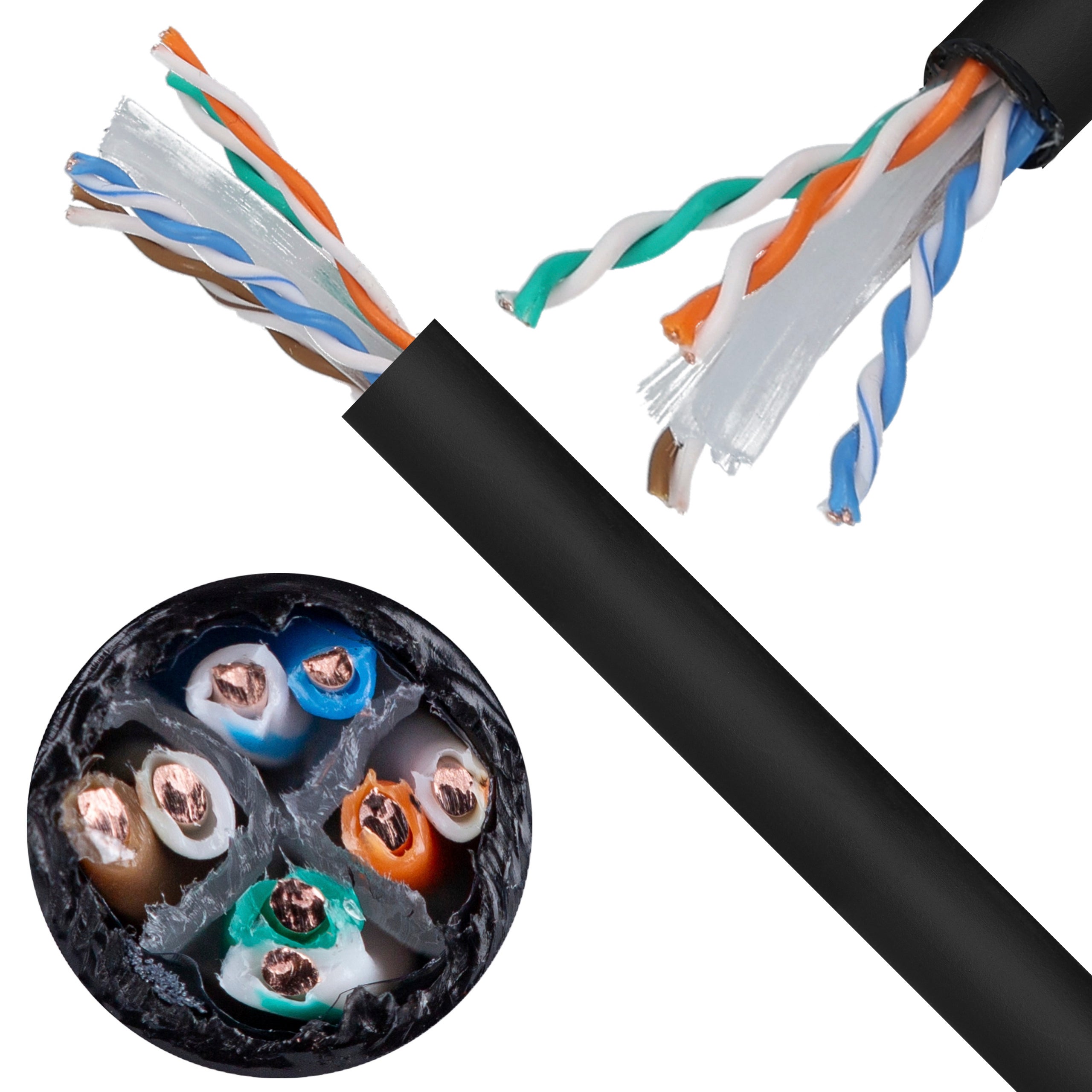 Kabel sieciowy U/UTP kat.6 skrętka 4x2x0,57mm zewnętrzny suchy PE czarny SecurityNET 305m