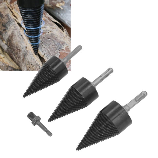 Set Spaccalegna Con 2 Punte 42mm E 32mm + 4 Manici - Cono Per Trapano Per Legna Da Ardere - Facile E Veloce - Foto 2