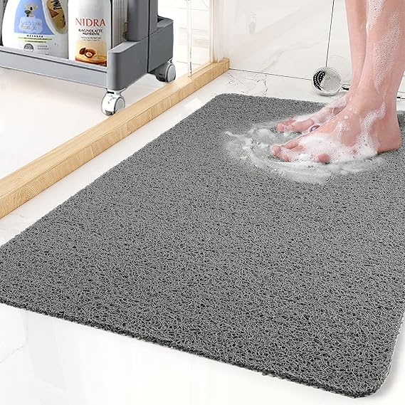 Mata antypoślizgowa pod prysznic, mata łazienkowa bez przyssawek, mata łazienkowa z luffy do wanny, szybkoschnąca, szara, 50 x 80 cm