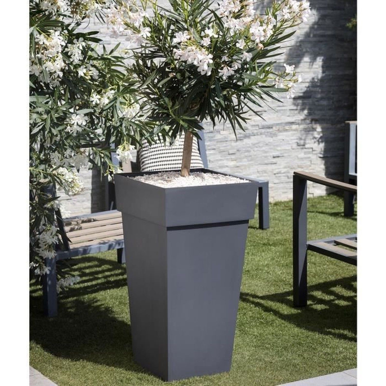EDA Pot de fleurs XXL Toscane - Carre - 43,3 x 43,3 x H 80 cm - 98 L - Gris anthracite - 5